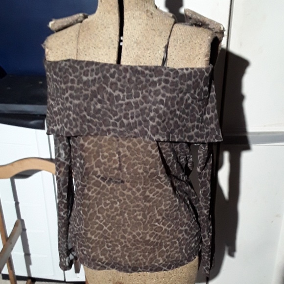 New York & Company Tops - New York & Co. Leopard sheer off shoulder blouse L
